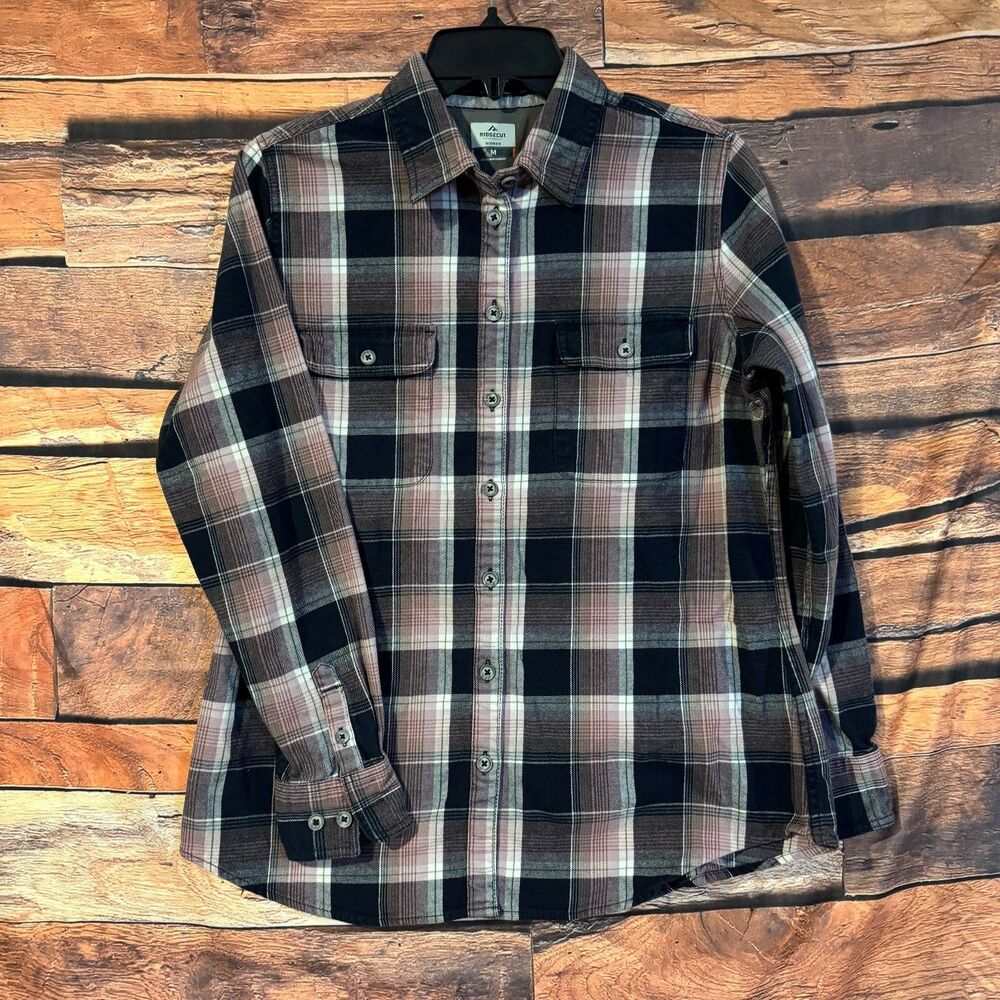 RIDGECUT Women's Flannel Shirt Plaid Multi M Button Up Cotton Blend Pink Work